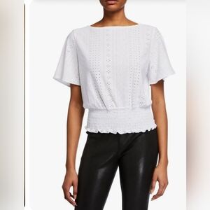 MICHAEL MICHAEL KORS White Butterfly Sleeve Eyelet Smocked Hem Shirt